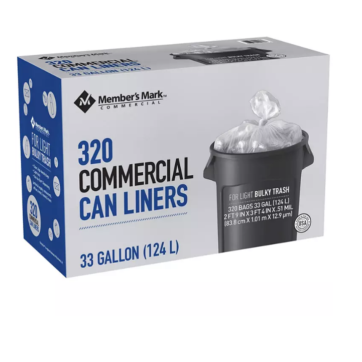 Member s Mark 33 Gallon Commercial Trash Bags 16 rolls of 20 ct