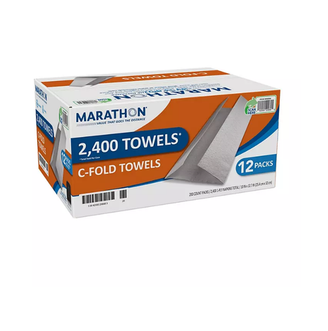 Marathon C-Fold 1-Ply White Paper Towels, 10" x 13" (200 towels/pk., 12 pks.)