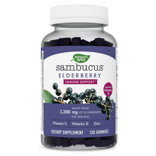 Nature's Way Sambucus Elderberry Herbal Supplement Gummies. Gluten Free (120 ct.)