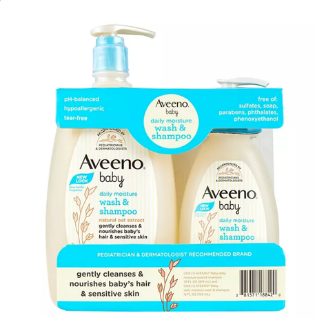 Aveeno Baby Daily Moisture Wash & Shampoo (33 fl. oz. and 12 fl. oz.)