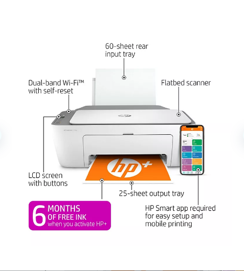 HP DeskJet 2755e Wireless All-in-One Inkjet Printer, Copy/Print/Scan ...