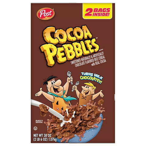 Post Cocoa Pebbles Cereal with Gluten Free and Cocoa Flavored Crispy Rice Cereal. 38 oz.