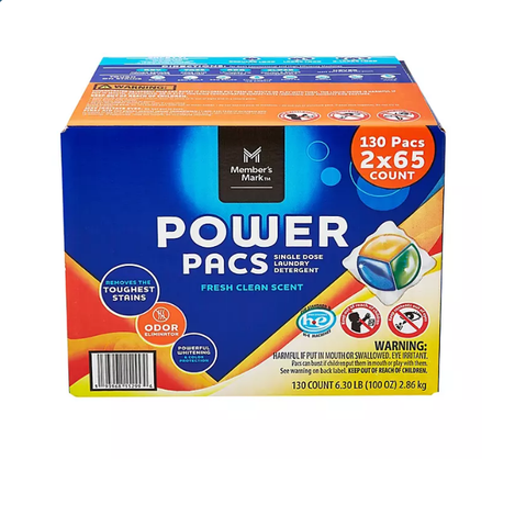 Member's Mark Laundry Detergent Power Pacs, Fresh Clean Scent (130 ct.)