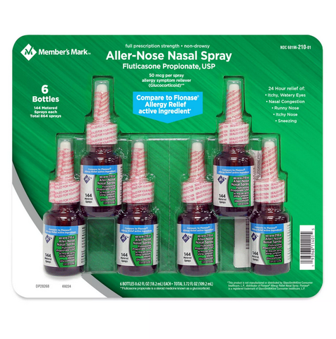 Member's Mark 50mcg Aller-Nose. Fluticasone Propionate Nasal Spray (0.62 fl. oz. 6 ct.)