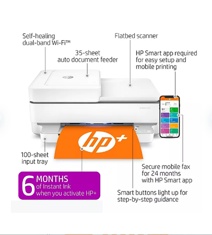 HP ENVY 6458e All-in-One Wireless Color Inkjet Printer – 6 months free Instant Ink with HP+
