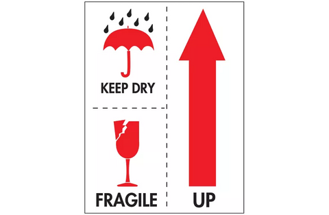 International Safe Handling Labels - "Keep Dry/Fragile/Up", 3 x 4"
