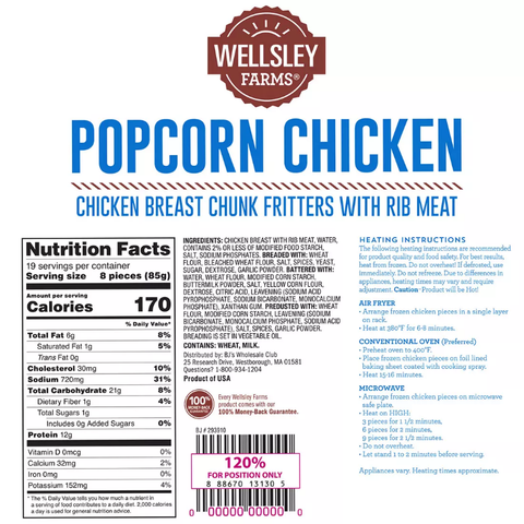 Wellsley Farms Popcorn Chicken. 3.5 lbs.