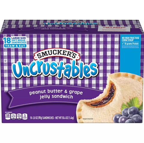 Smucker's Uncrustables Peanut Butter & Grape Jelly Sandwiches. Frozen (50.4 oz. 18 ct.)