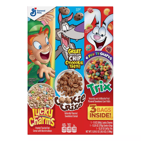 Lucky Charms. Cookie Crisp. Trix Cereal Variety Pack. 3 pk.
