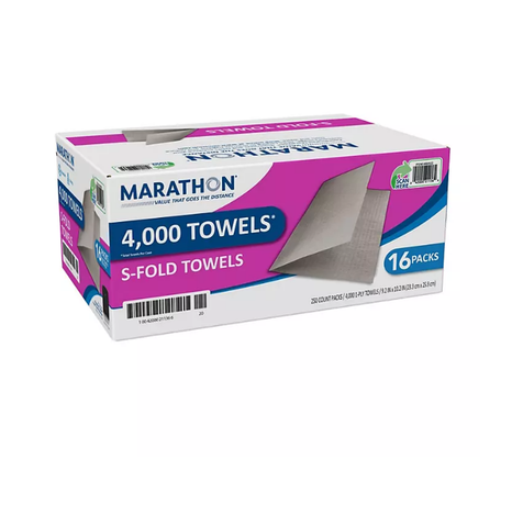 Marathon Singlefold Paper Towels, 1-Ply, 9 1/4" x 10 1/4", Brown (250 towels/pk., 16 pks.)