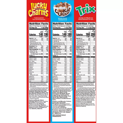 Lucky Charms. Cookie Crisp. Trix Cereal Variety Pack. 3 pk.