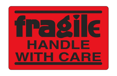 Fluorescent Shipping Labels - "Fragile/Handle with Care", 3 x 5"