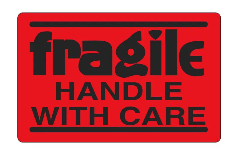Fluorescent Shipping Labels - "Fragile/Handle with Care", 2 x 3"