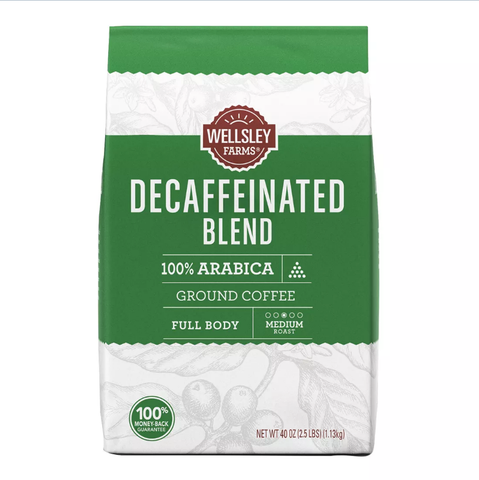 Wellsley Farms Decaffeinated Blend Ground Coffee. 40 oz.