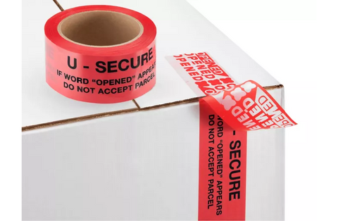 U-Secure Security Tape - 2" x 60 yds, Red. Rolls/Case (6 ct.)