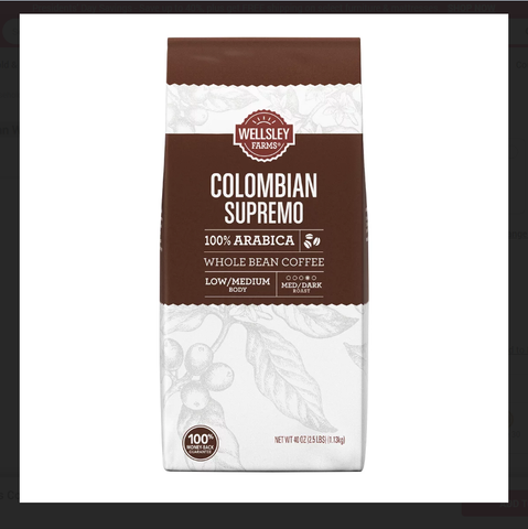 Wellsley Farms Colombian Whole Bean Coffee 40 oz.