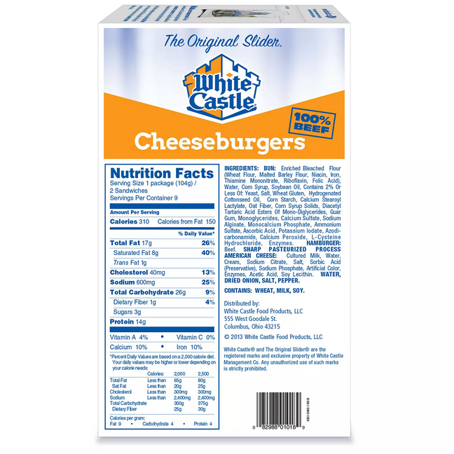 White Castle Cheeseburger Sliders. Frozen (18 ct. )