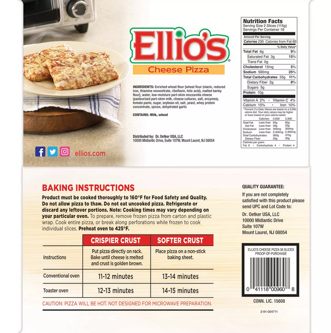 Ellios Cheese Pizzas. Frozen (12 ct.) – Openbax