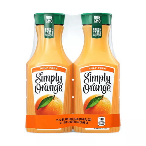 Simply Orange Pulp-Free Orange Juice. 2 pk. 52 fl. oz.