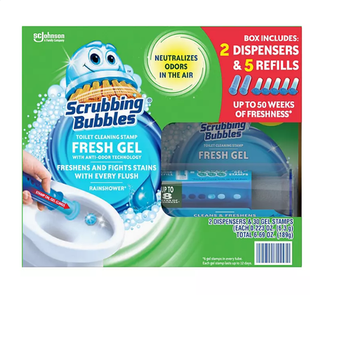 Scrubbing Bubbles Toilet Gel Stamp, Rainshower (2 dispensers + 30 gel stamps)