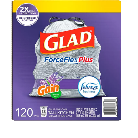 Glad ForceFlex Plus Drawstring Trash Bags - Lemon Fresh Bleach - 13 Gallon - 90ct