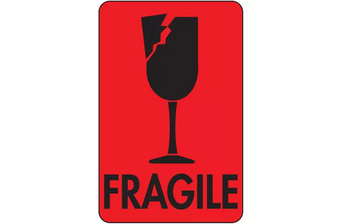 Fluorescent Shipping Labels - "Fragile" with Broken Glass, 2 x 3"