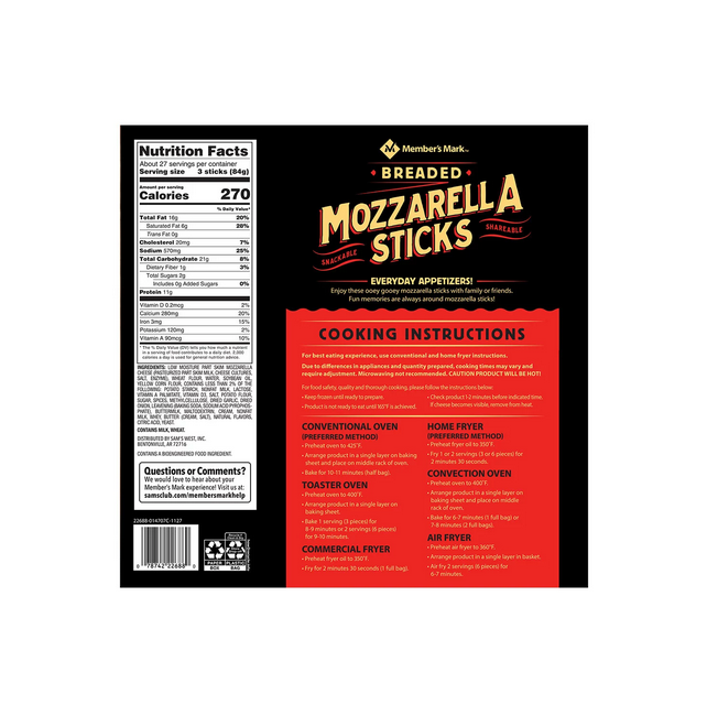Members Mark Breaded Mozzarella Sticks Frozen (72 ct.) Openbax