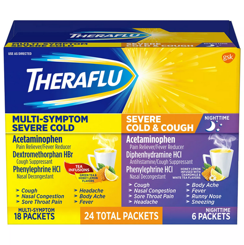 Theraflu MultiSymptom Severe Cold Relief Medicine-Nighttime Severe Cold & Cough Relief Medicine Powder (24 pk.)