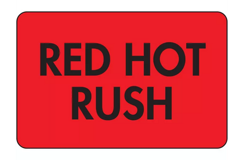 Fluorescent Shipping Labels - "Red Hot Rush", 2 x 3"