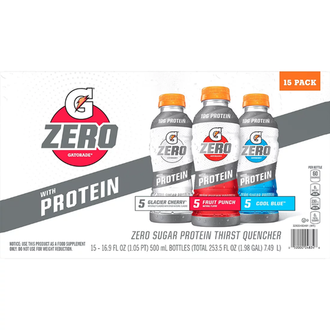 Gatorade Zero Sugar with Protein Sports Drinks Variety Pack. 15 pk. 16.9 fl. oz.