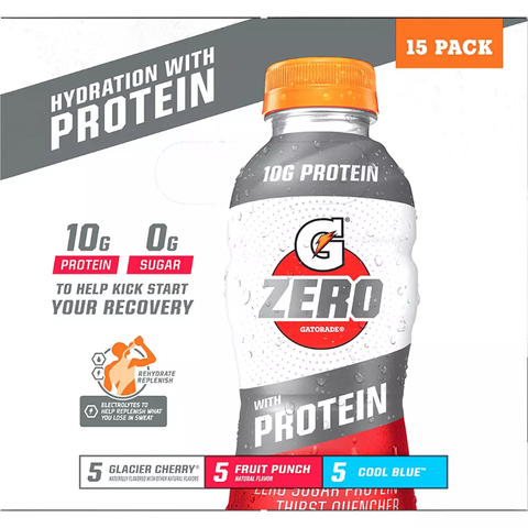 Gatorade Zero Sugar with Protein Sports Drinks Variety Pack. 15 pk. 16.9 fl. oz.