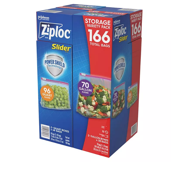 Ziploc Slider Storage Bags Variety Pack: Quart (96 Gallon
