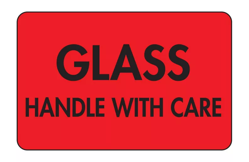 Fluorescent Shipping Labels - "Glass/Handle with Care", 2 x 3"
