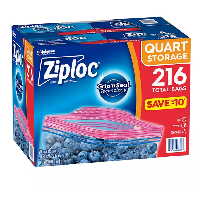 Ziploc Storage Bag **204**Total Bags (100 Quart Bags and 104