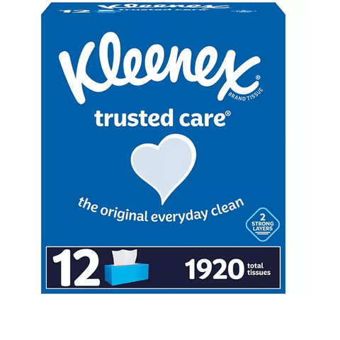 Kleenex Trusted Care 2-ply Facial Tissues, Flat Boxes (160 tissues/box, 12 boxes)