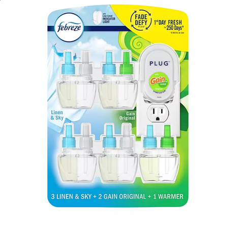 Febreze Fade Defy PLUG Air Freshener, Linen & Sky + Gain Original (1 Warmer + 5 Refills)