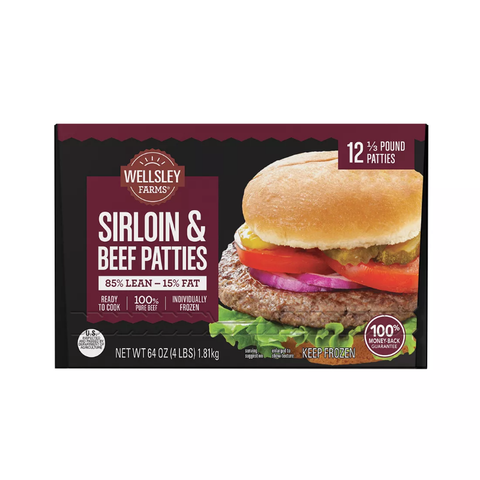 Wellsley Farms Sirloin and Beef Patties. 12 pk.5.3 oz.