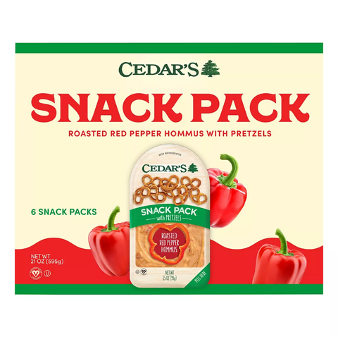 Cedar's Red Pepper Hummus with Pretzels Snack Packs. 6 ct. 3.5oz.
