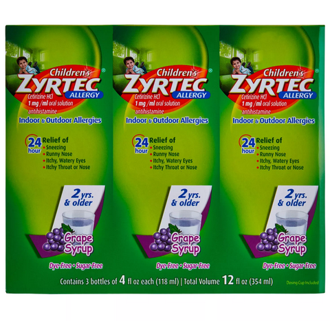 Children's Zyrtec Antihistamine Allergy Liquid. Grape (4 fl. oz. 3 pk.)