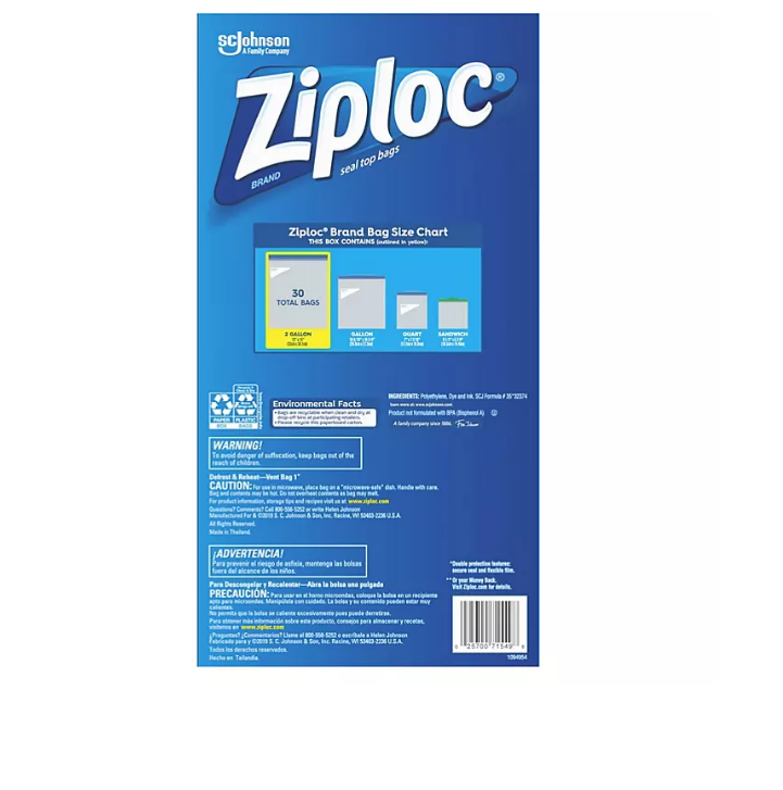 Ziploc Freezer Bag, 2 Gallon Jumbo, 10-Count(Pack of 3)