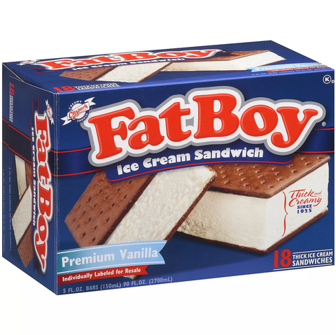 FatBoy Premium Vanilla Ice Cream Sandwich. Frozen (18 ct.)