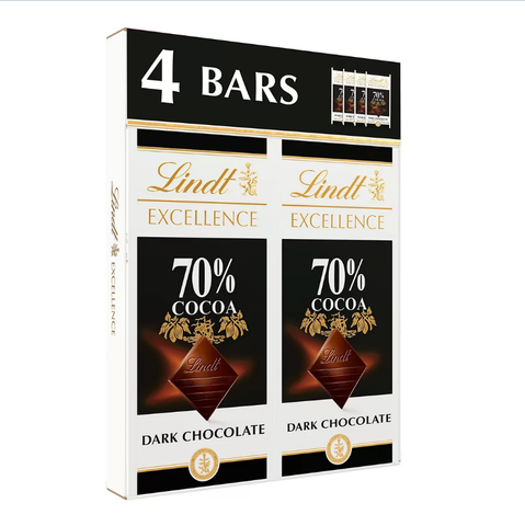 Lindt Excellence 70% Cocoa Dark Chocolate Bars. 4 ct.