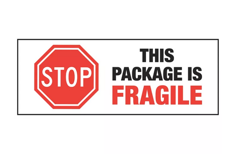 Stop Damage Labels - "This Package Is Fragile", 3 x 8"
