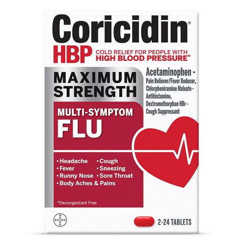 Coricidin HBP Max Strength Cold & Flu Tablets, 48 ct.