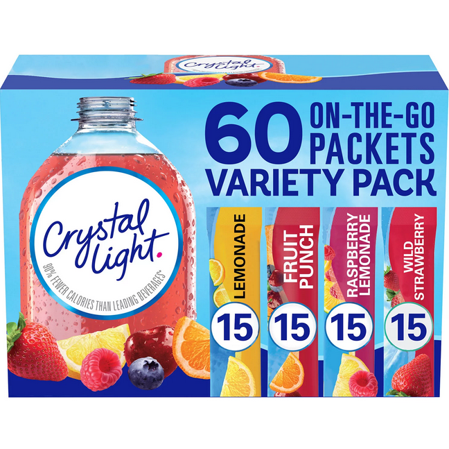 Crystal Light Lemonade. Fruit Punch. Raspberry Lemonade and Wild Strawberry Powdered Drink Mix Variety Pack (60 ct.)