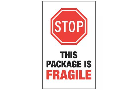 Stop Damage Labels - "This Package Is Fragile", 10 x 6"