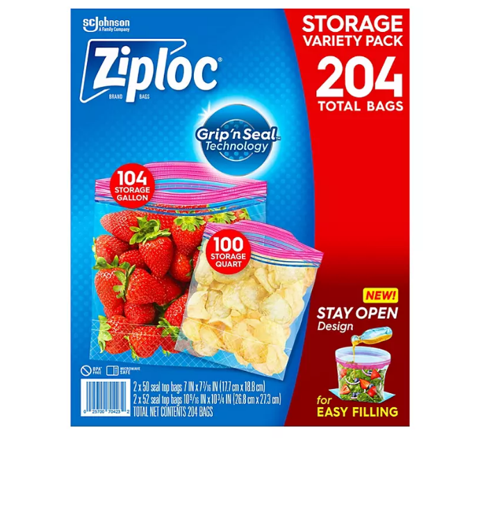 Ziploc Storage Quart Bags with New Stay Open Design (216 ct