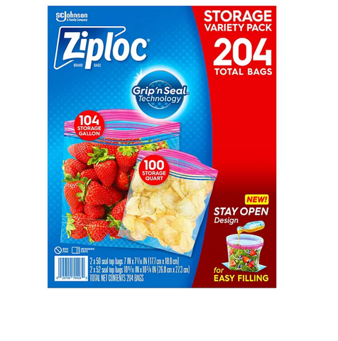 Ziploc® Brand Storage Gallon and Storage Quart Bags with Grip 'n Seal Technology, (204 ct.)