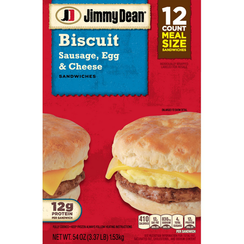 Jimmy Dean Sausage. Egg & Cheese Biscuit Sandwiches (12 ct. 54 oz.)