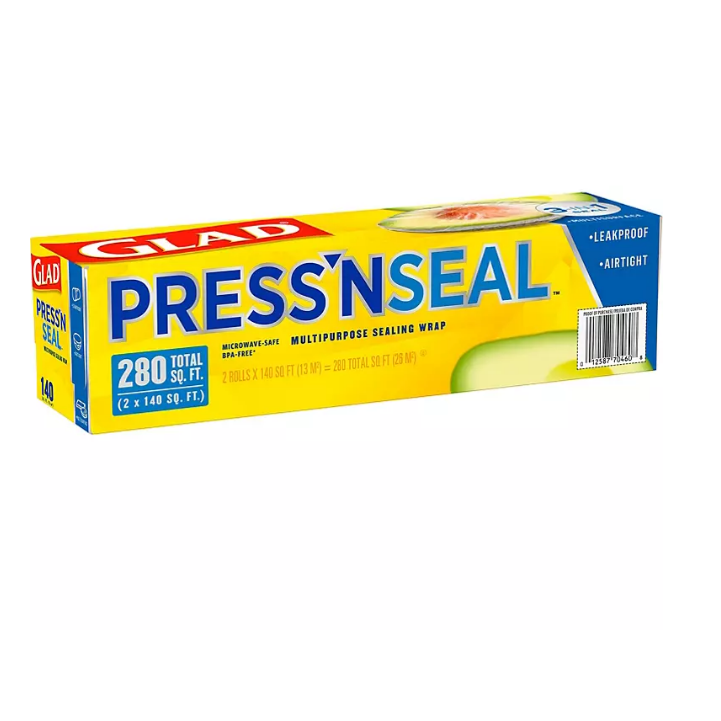 Glad 3-in-1 Press N Seal Food Plastic Wrap Leak-proof 1 Roll 140